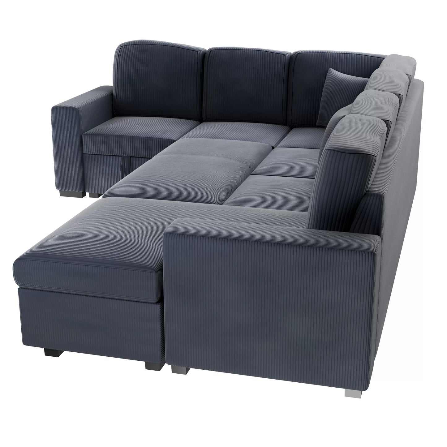 4-Piece Convertible Sectional Sofa with Storage and Sleeper – Dark Gray Corduroy F8559