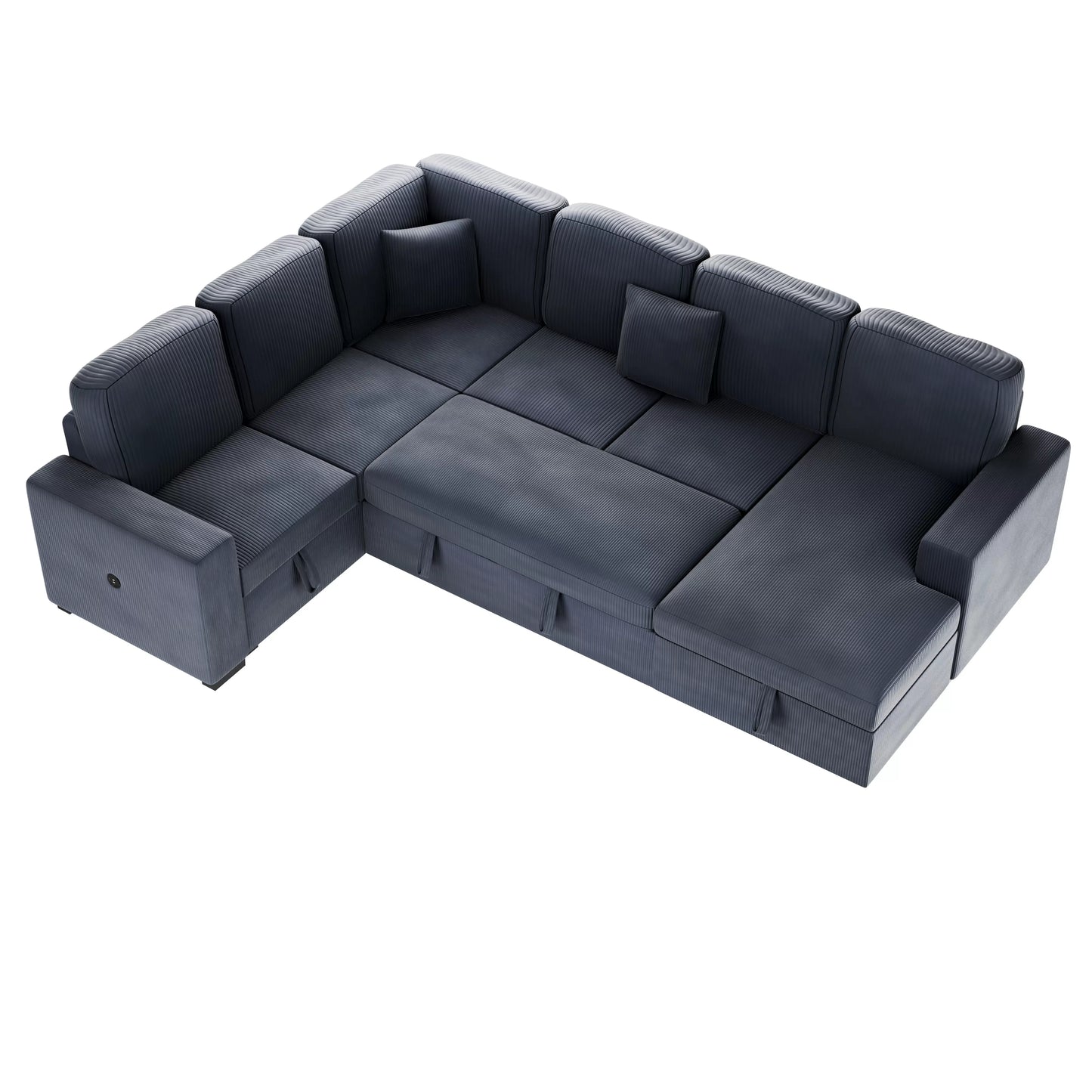 4-Piece Convertible Sectional Sofa with Storage and Sleeper – Dark Gray Corduroy F8559