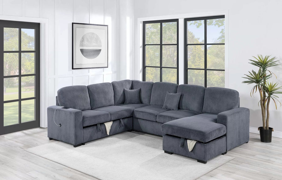 The Grandview Dark Gray Sleeper Sectional – 4 Piece