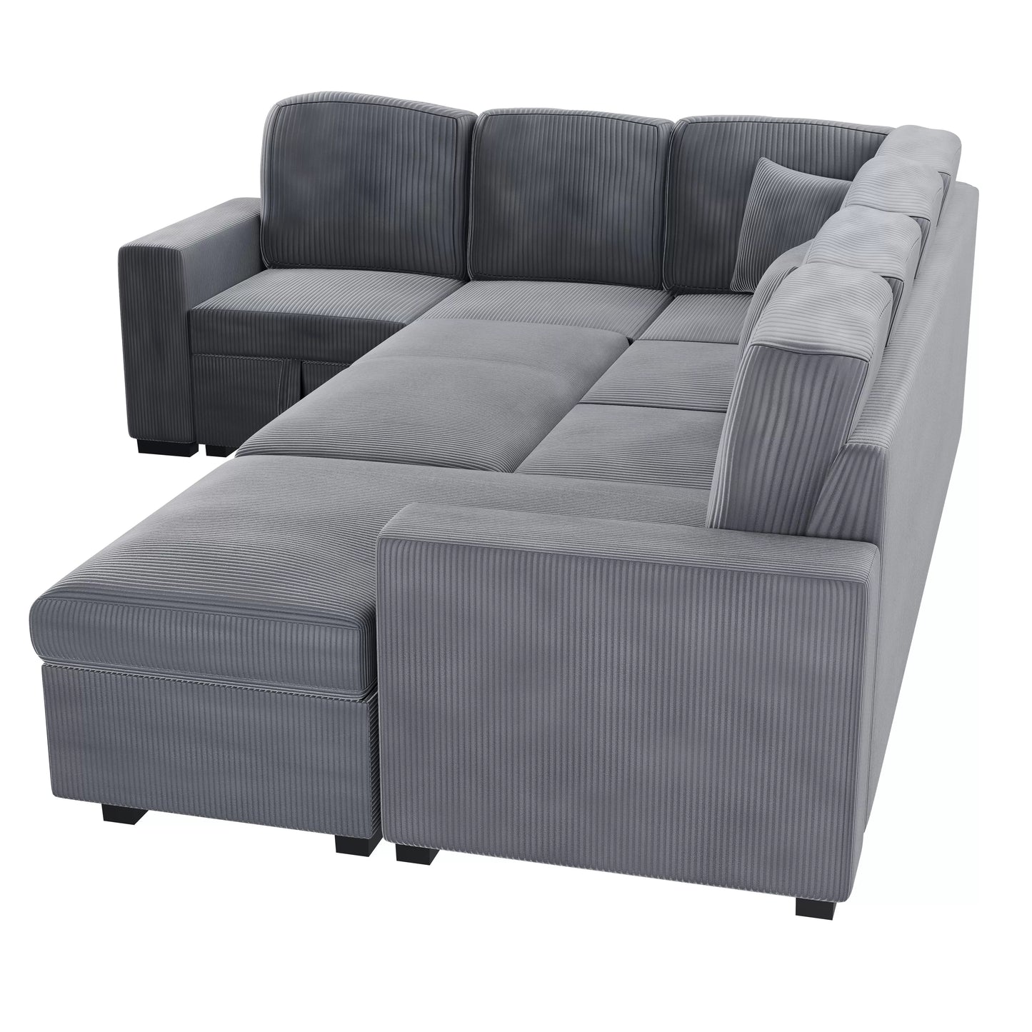 4-Piece Convertible Sectional Sofa with Storage and Sleeper – Fog Corduroy F8560