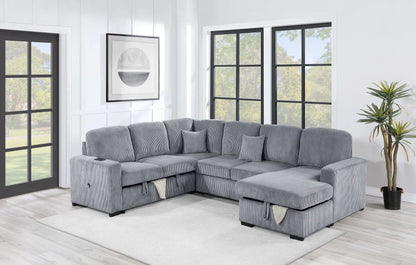 4-Piece Convertible Sectional Sofa with Storage and Sleeper – Fog Corduroy F8560