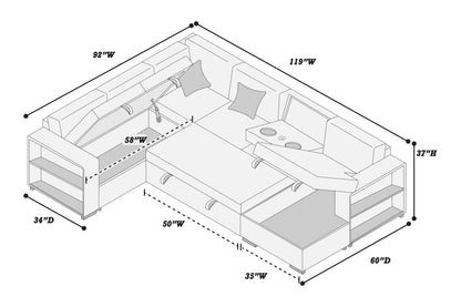 The Veda Gray Convertible Sectional with Pull-Out Bed – 4-piece - view 10