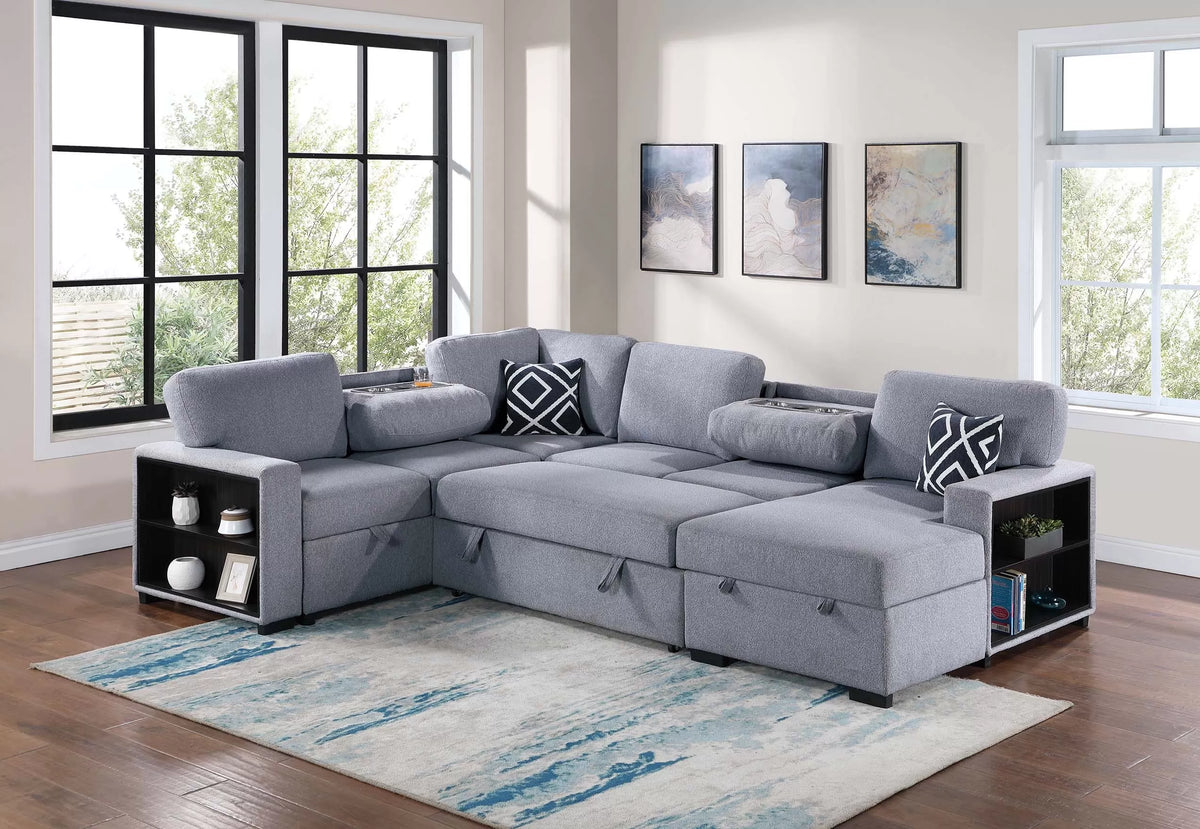 The Veda Gray Convertible Sectional with Pull-Out Bed – 4-piece - view 2