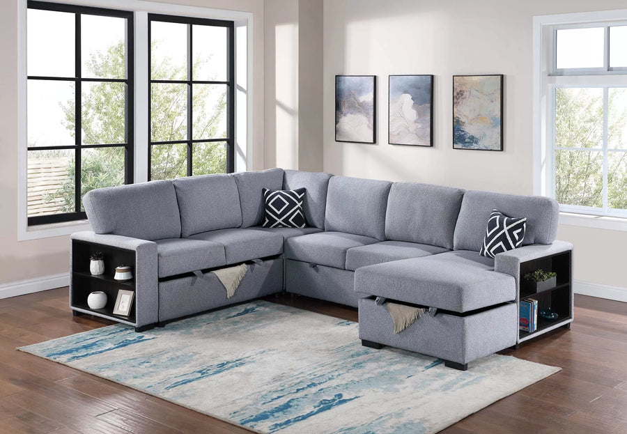Seccional Veda Gris Convertible Extraíble con Cama