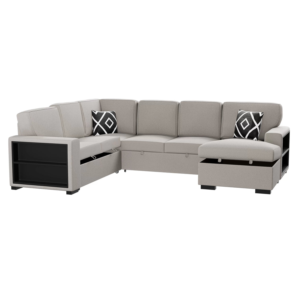 The Veda Beige Convertible Sectional with Pull-Out Bed – 4-piece - view 3