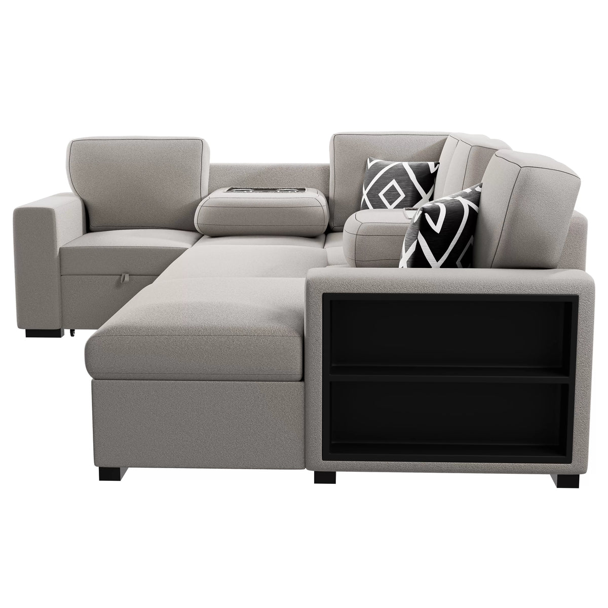 The Veda Beige Convertible Sectional with Pull-Out Bed – 4-piece - view 4