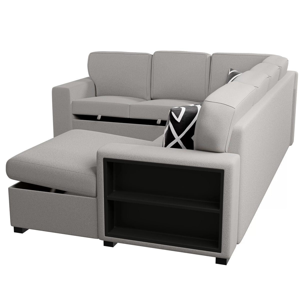 The Veda Beige Convertible Sectional with Pull-Out Bed – 4-piece - view 5