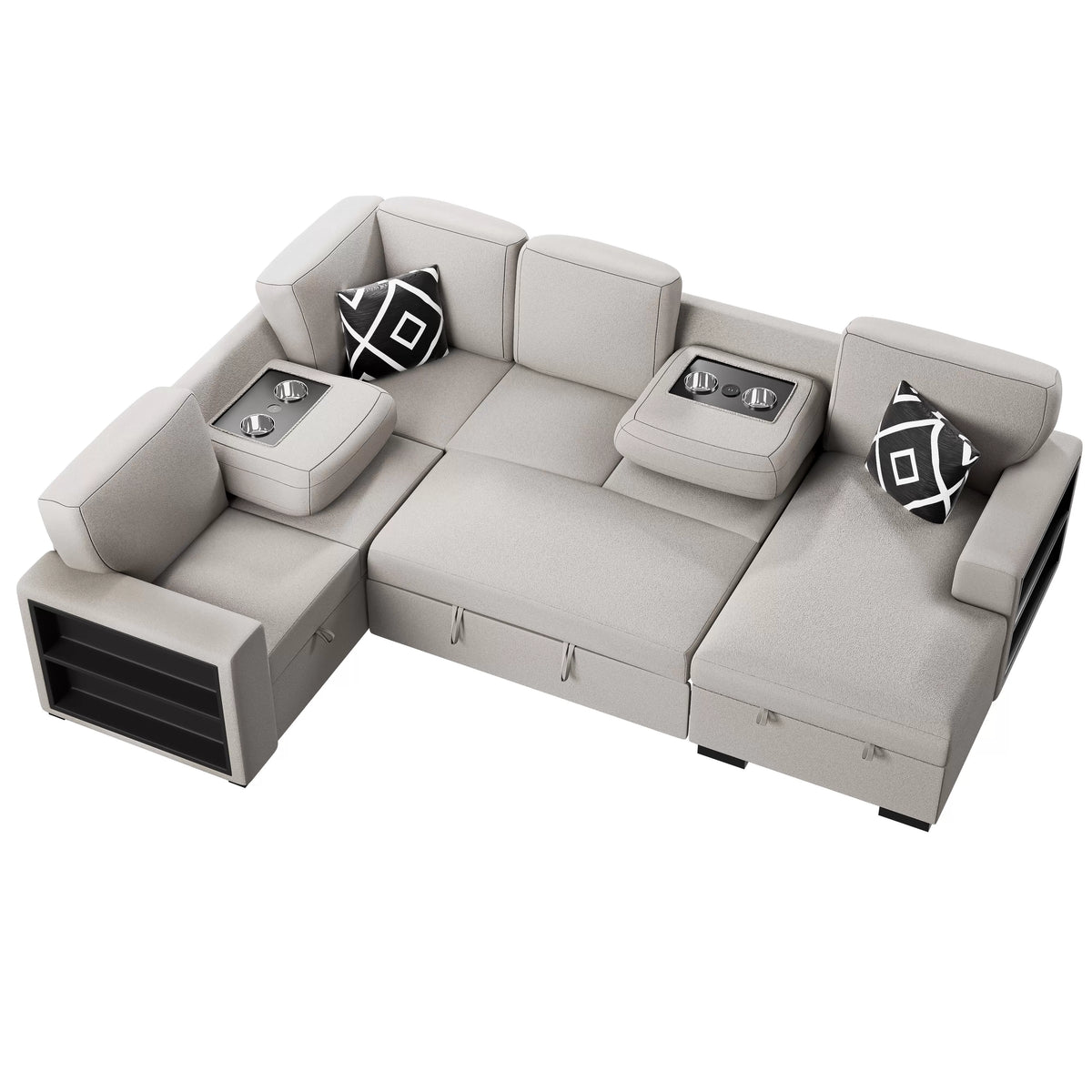 The Veda Beige Convertible Sectional with Pull-Out Bed – 4-piece - view 6