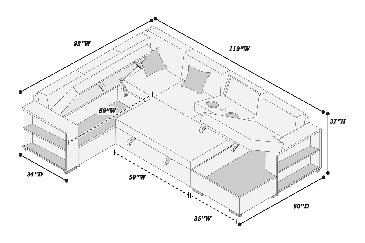 The Veda Beige Convertible Sectional with Pull-Out Bed – 4-piece - view 8
