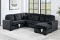 4-Piece Convertible Sectional Sofa with Storage and Sleeper – Black Corduroy F8565