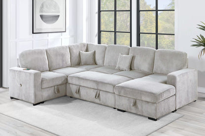 4-Piece Convertible Sectional Sofa with Storage and Sleeper – Ivory Corduroy F8566