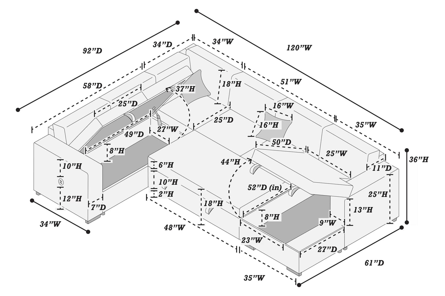 4-Piece Convertible Sectional Sofa with Storage and Sleeper – Ivory Corduroy F8566