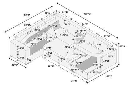 4-Piece Convertible Sectional Sofa with Storage and Sleeper – Ivory Corduroy F8566