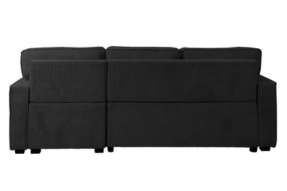 Convertible Sectional Sleeper – Black Corduroy with Storage, Cup Holder & USB F8572