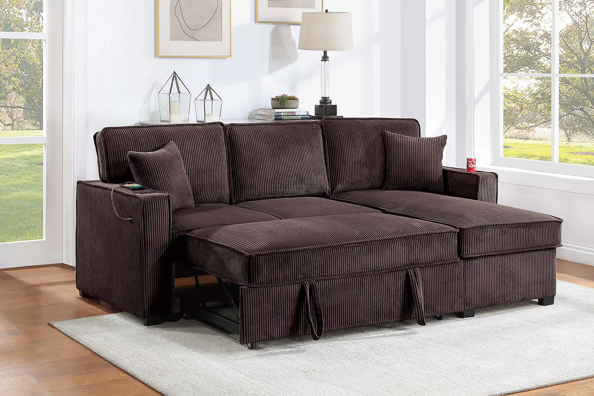 The Nolan Chocolate Convertible Sectional with Pull-Out Bed – 2 Piece - view 2