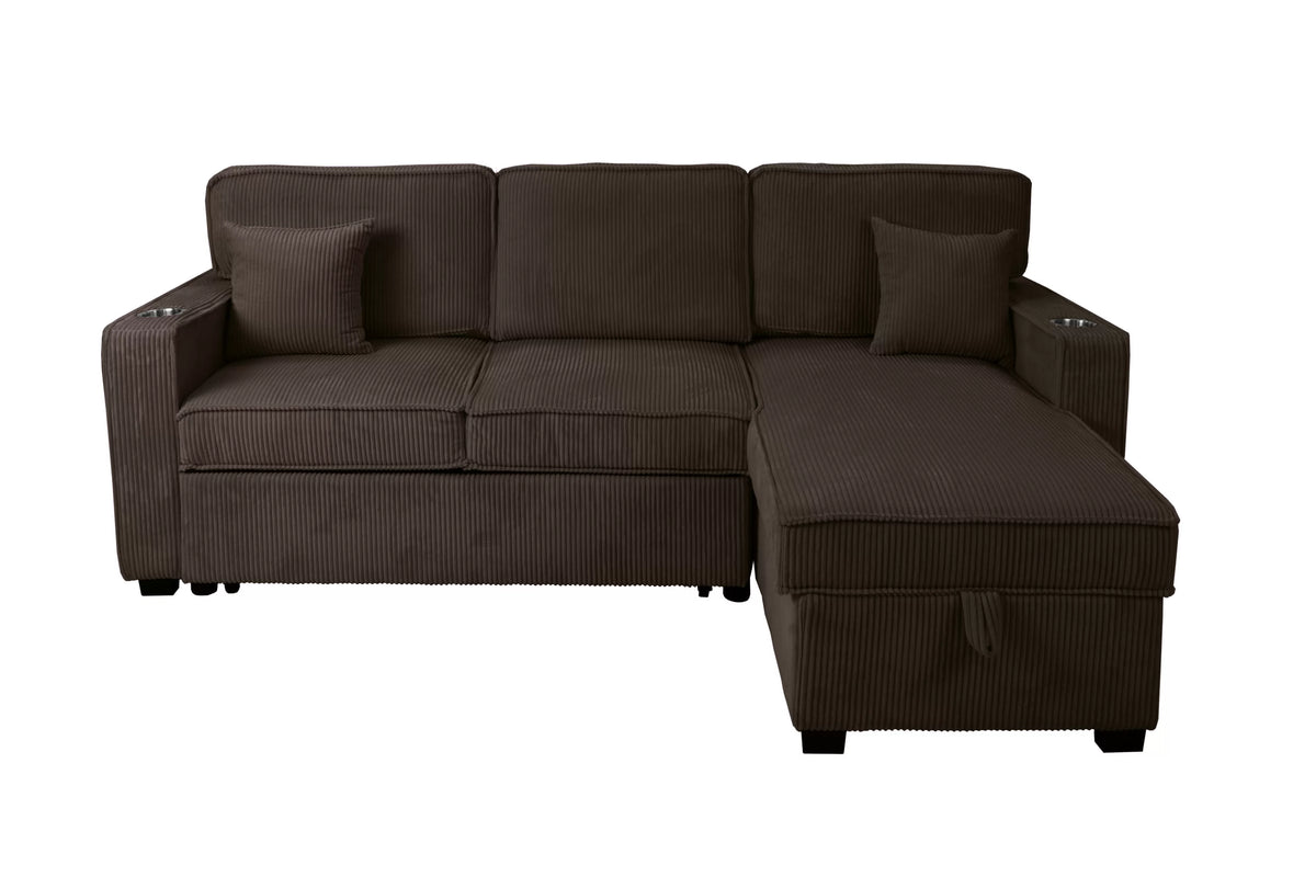 The Nolan Chocolate Convertible Sectional with Pull-Out Bed – 2 Piece - view 3