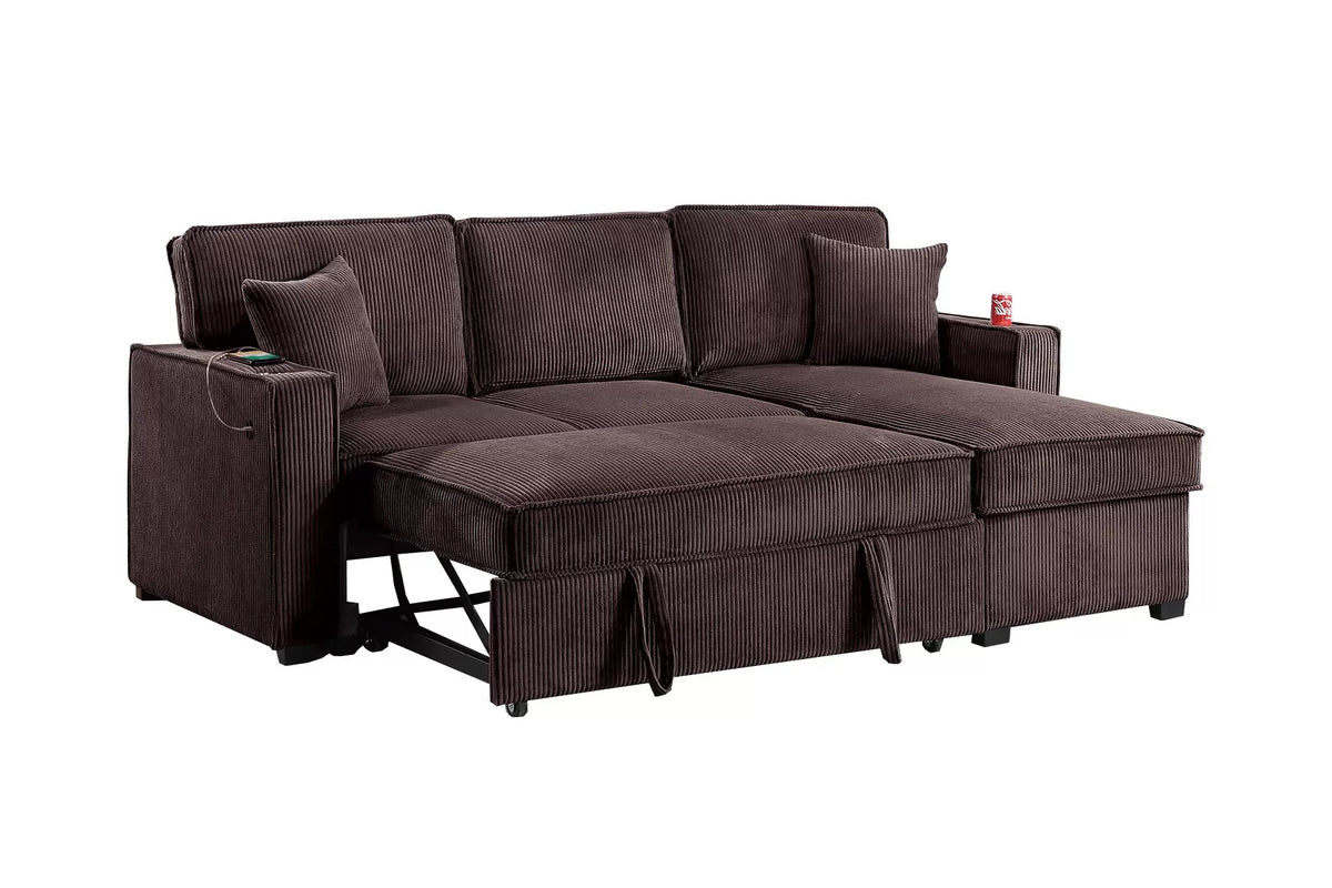 The Nolan Chocolate Convertible Sectional with Pull-Out Bed – 2 Piece - view 7
