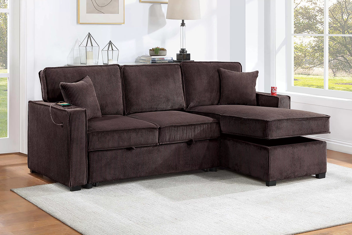 The Nolan Chocolate Convertible Sectional with Pull-Out Bed – 2 Piece