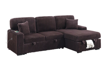 Convertible Sleeper Sectional with Storage, USB & Cup Holders – Coffee Corduroy | F8575