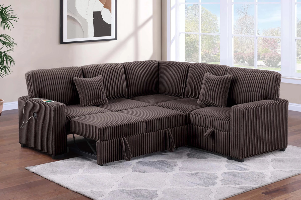 The Ramsey Chocolate Convertible Sectional with Pull-Out Bed – 3-piece - view 2