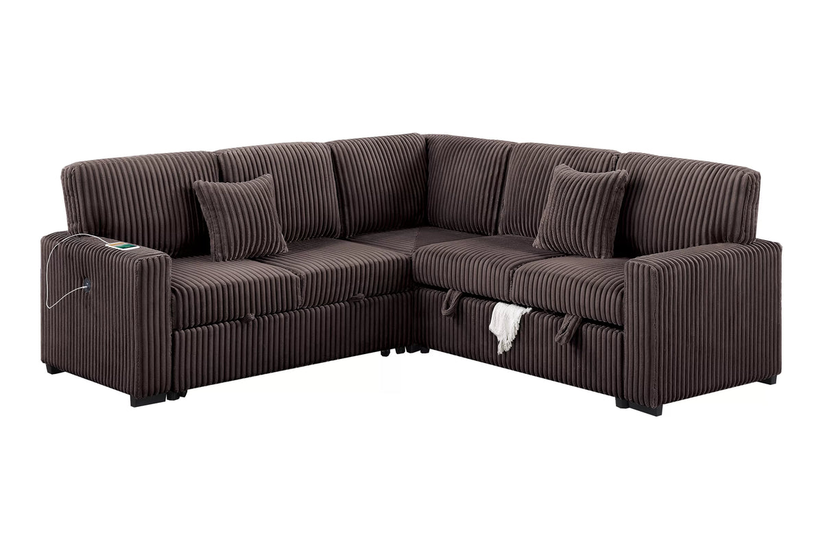 The Ramsey Chocolate Convertible Sectional with Pull-Out Bed – 3-piece - view 3
