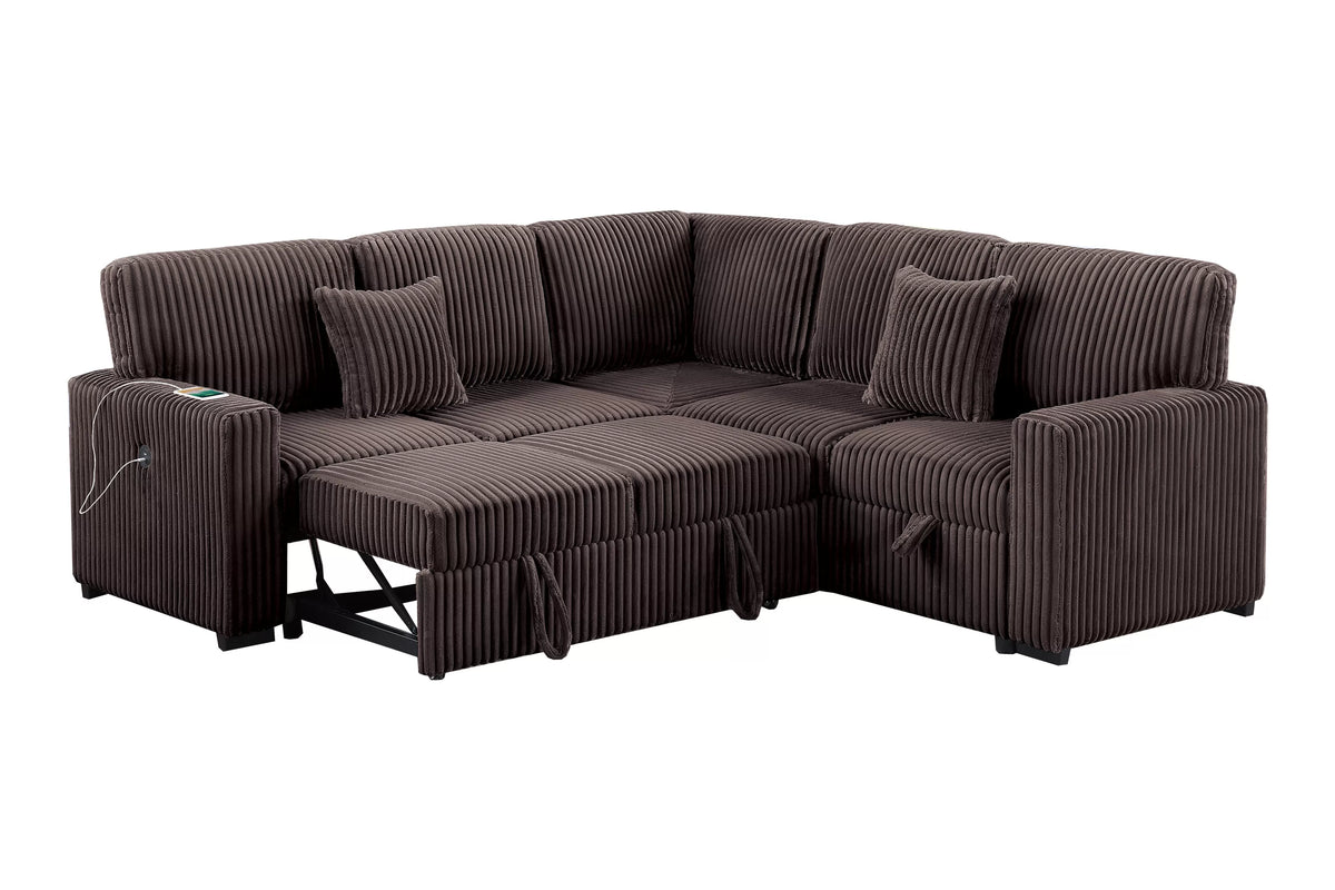 The Ramsey Chocolate Convertible Sectional with Pull-Out Bed – 3-piece - view 4