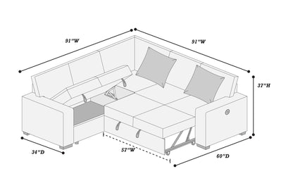 The Ramsey Chocolate Convertible Sectional with Pull-Out Bed – 3-piece - view 5