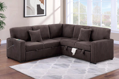 The Ramsey Chocolate Convertible Sectional with Pull-Out Bed – 3-piece
