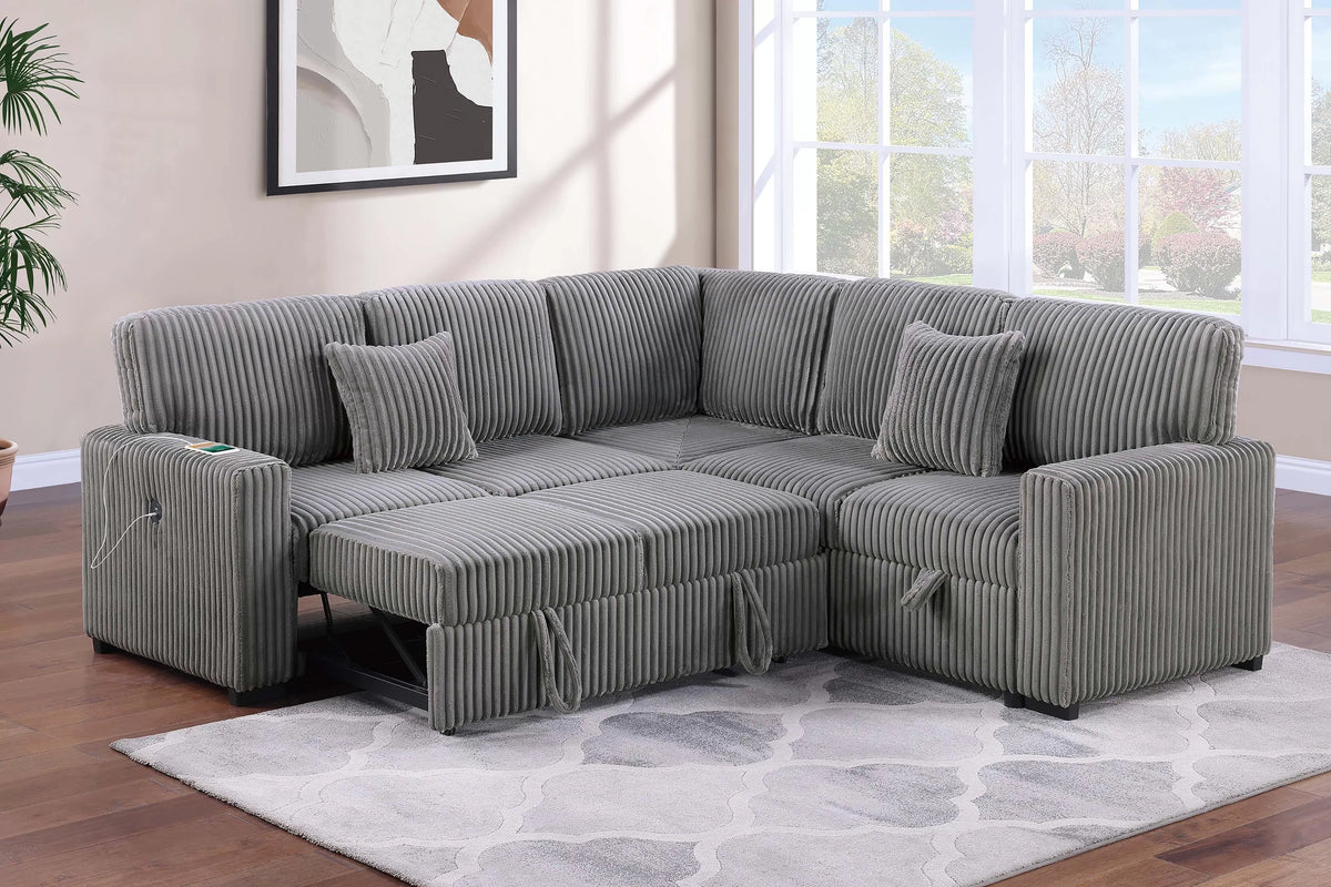 The Ramsey Smoke Convertible Sectional with Pull-Out Bed – 3-piece - view 2