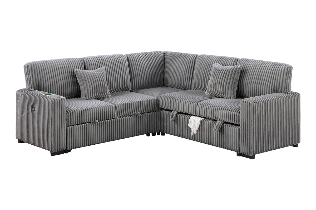 The Ramsey Smoke Convertible Sectional with Pull-Out Bed – 3-piece - view 3