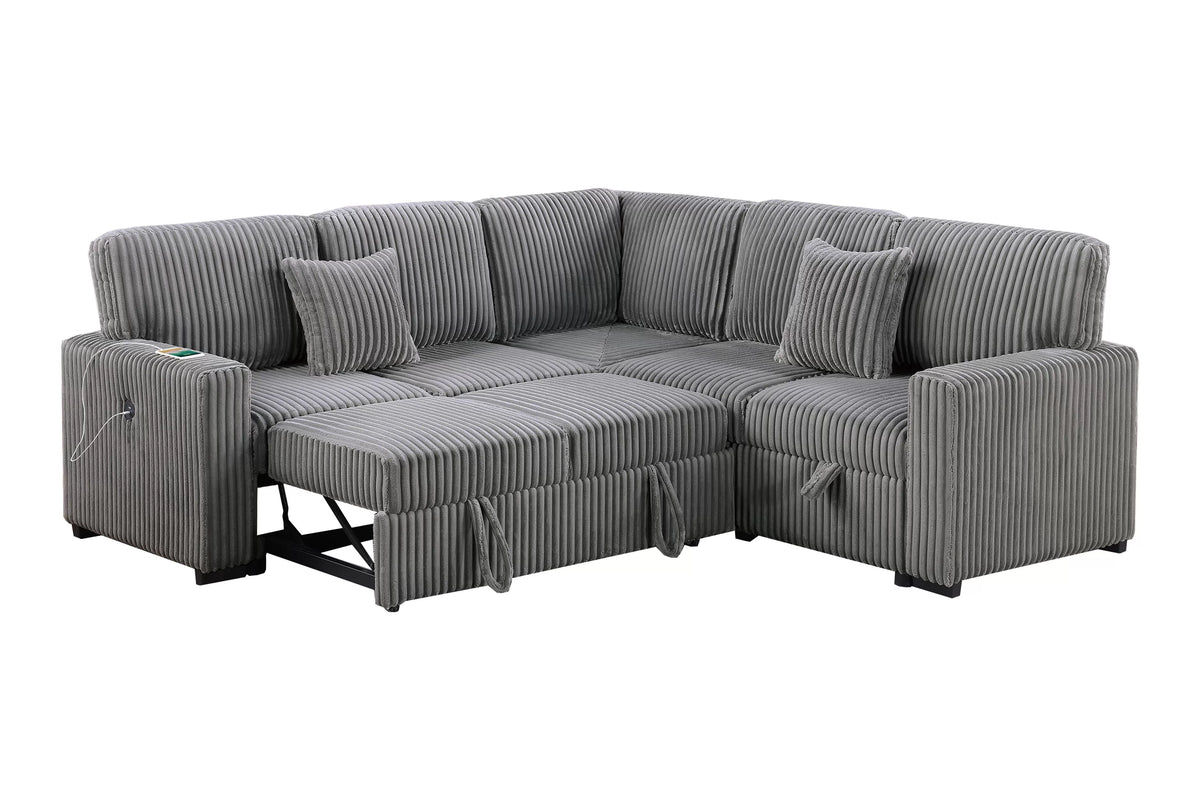 The Ramsey Smoke Convertible Sectional with Pull-Out Bed – 3-piece - view 4
