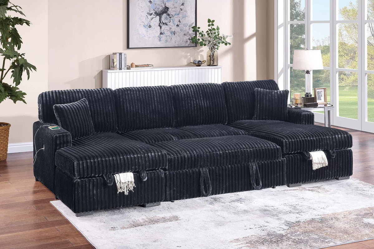 The Tatum Black Convertible Sectional with Pull-Out Bed – 3-piece - view 2