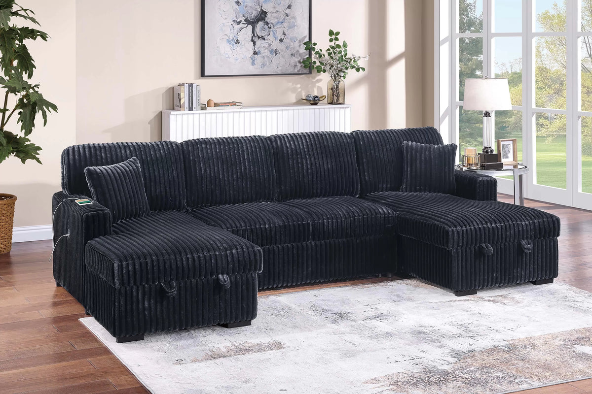 The Tatum Black Convertible Sectional with Pull-Out Bed – 3-piece