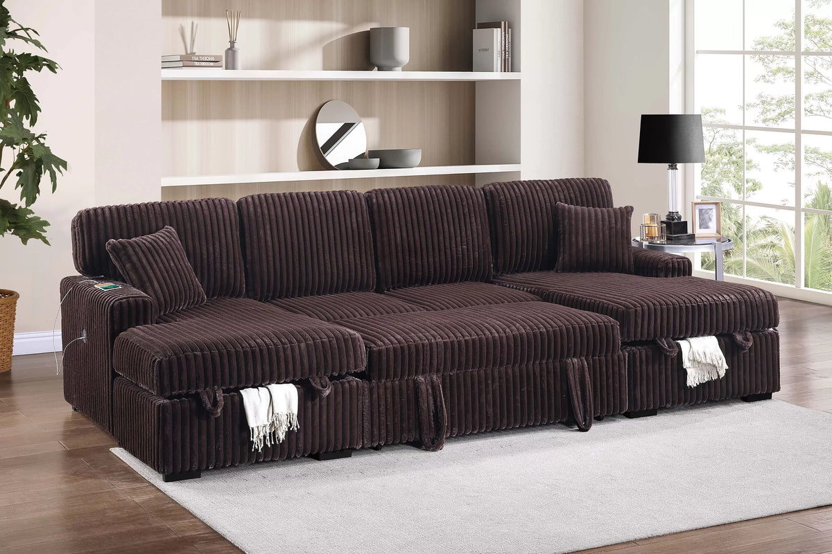 The Tatum Coffee Convertible Sectional with Pull-Out Bed – 3-piece - view 2