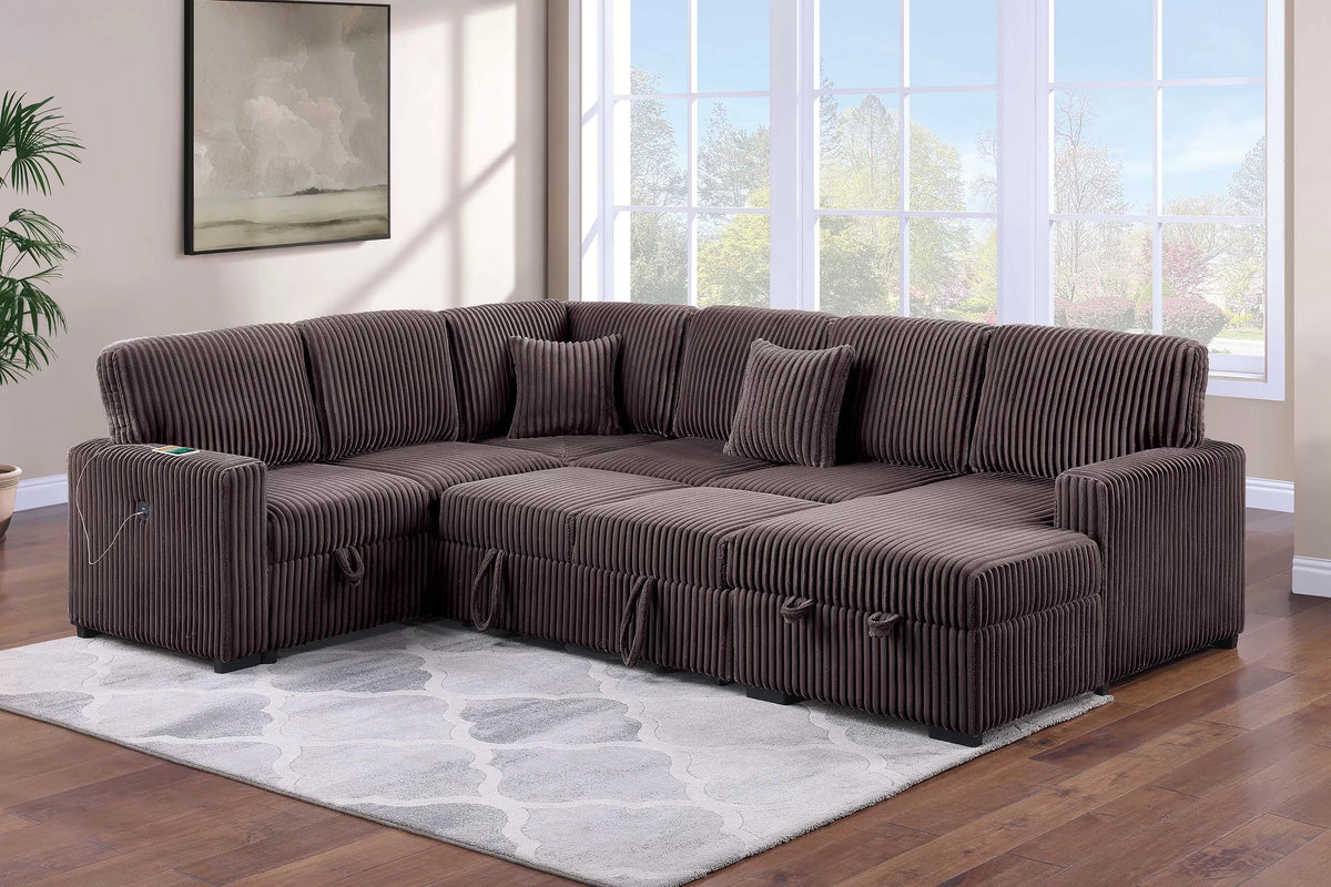 The Ulric Chocolate Convertible Sectional with Pull-Out Bed – 4-piece - view 2