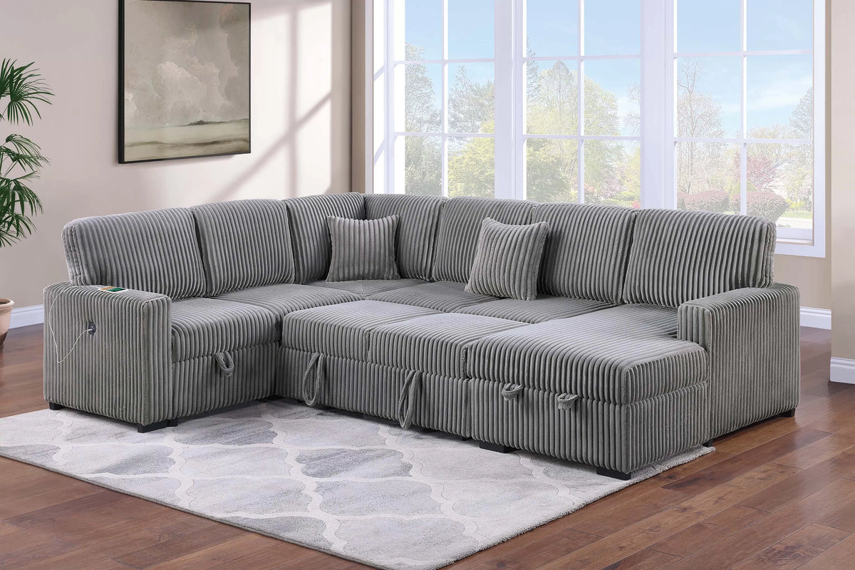 The Ulric Smoke Convertible Sectional with Pull-Out Bed – 4-piece - view 2