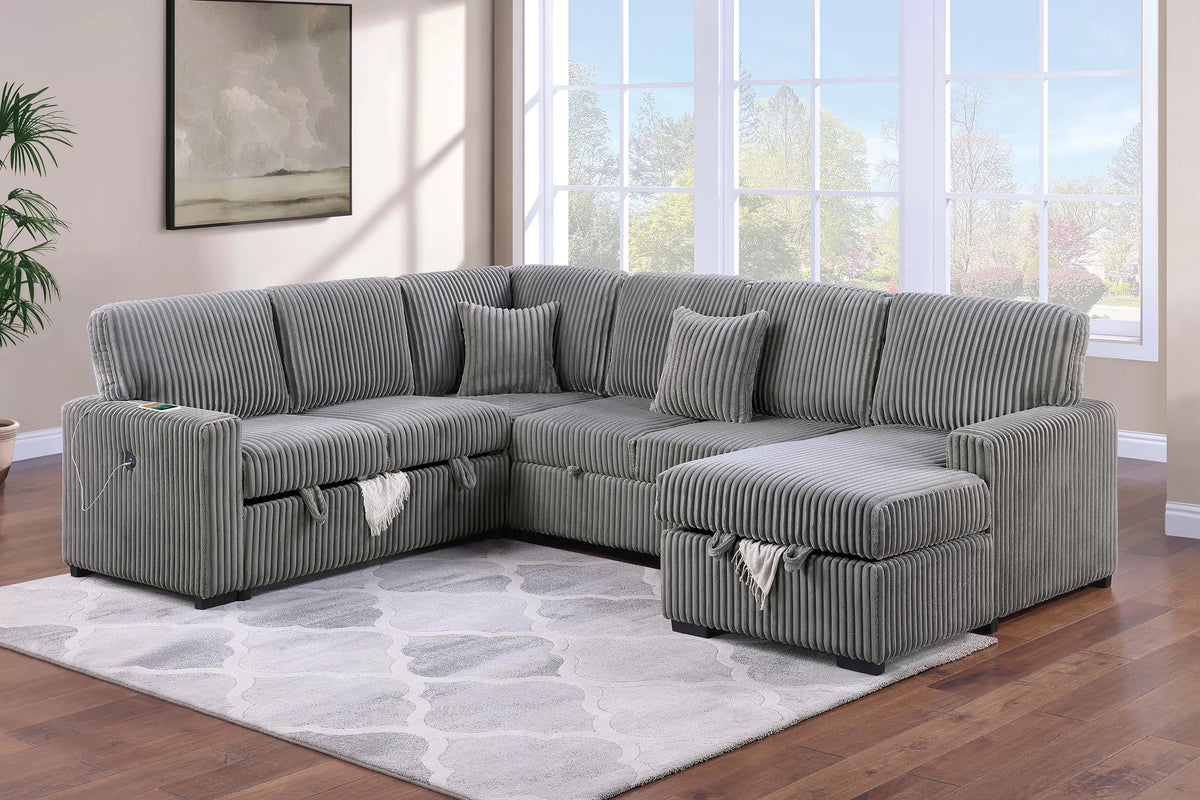 The Ulric Smoke Convertible Sectional with Pull-Out Bed – 4-piece