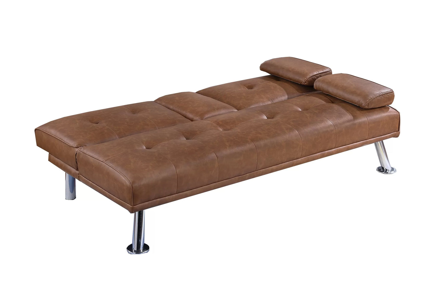 Adjustable Sofa with Fold-Down Table and Cup Holders – Brown Faux Leather F8590