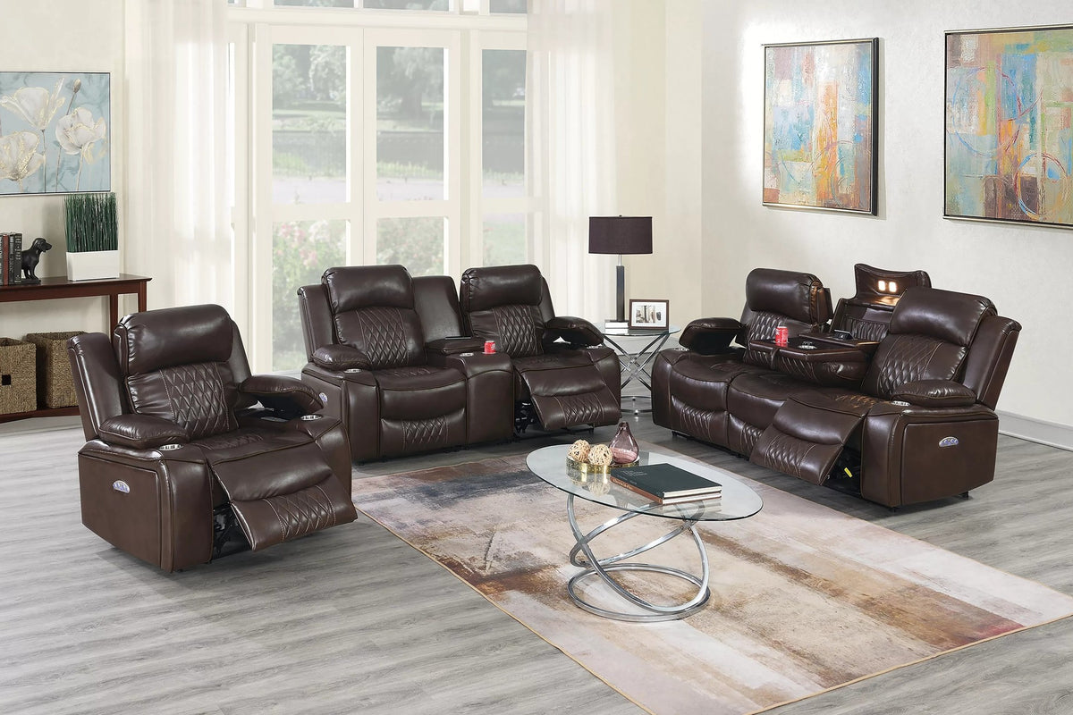 The Osric Brown Gel Leatherette Power Motion Living Room Set – 3 Piece - view 1