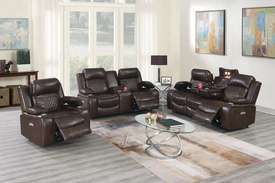 The Osric Brown Gel Leatherette Power Motion Living Room Set – 3 Piece