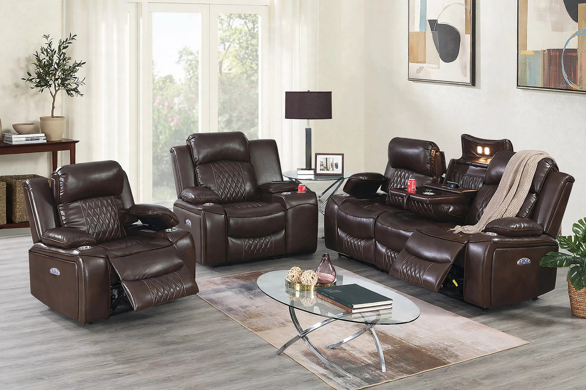 The Osric Brown Gel Leatherette Power Motion Living Room Set – 3 Piece - view 3