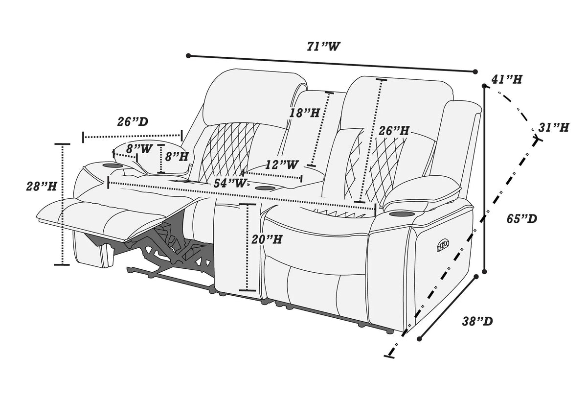 The Osric Brown Gel Leatherette Power Recliner Loveseat with Console - view 4