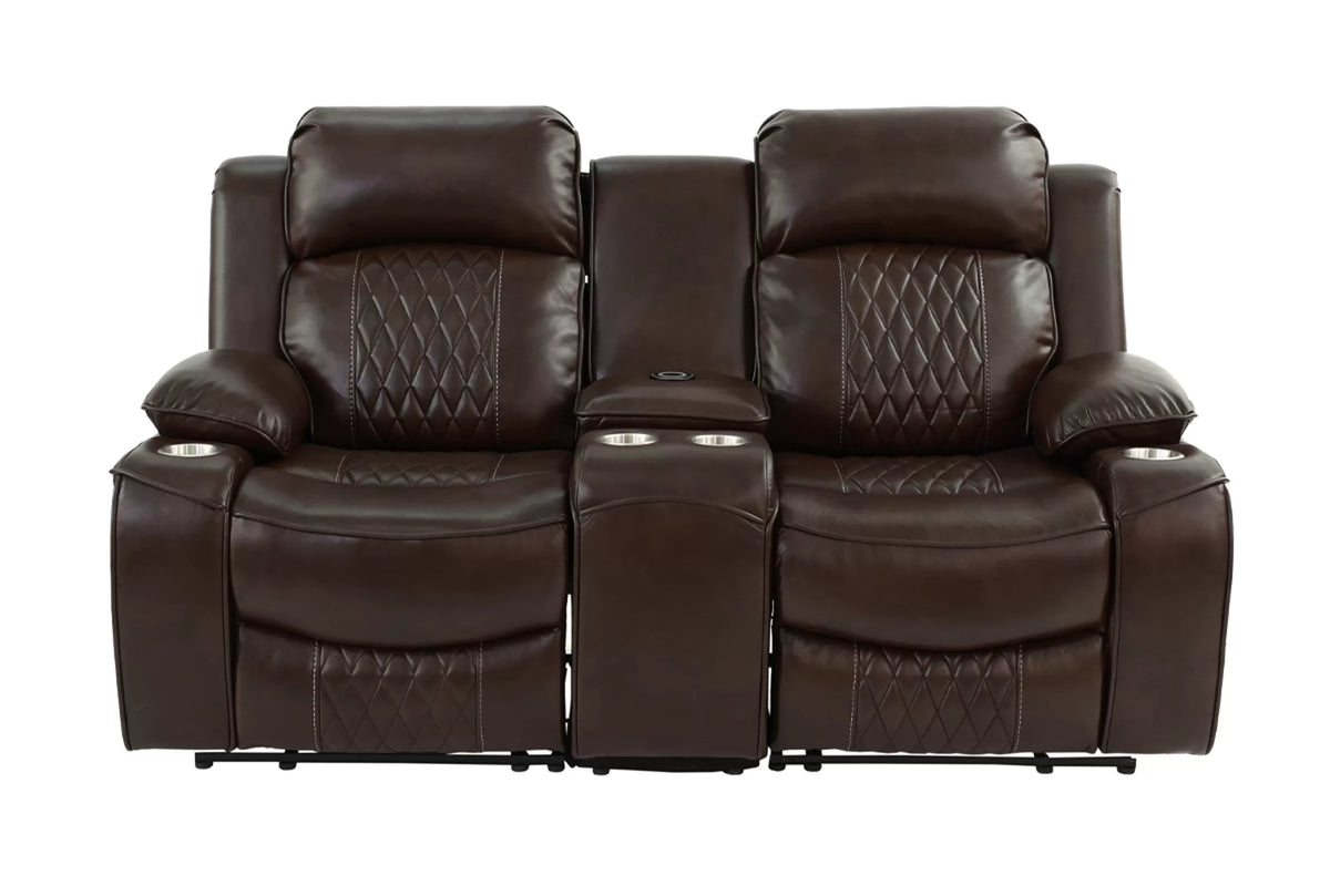 The Osric Brown Gel Leatherette Power Recliner Loveseat with Console - view 5