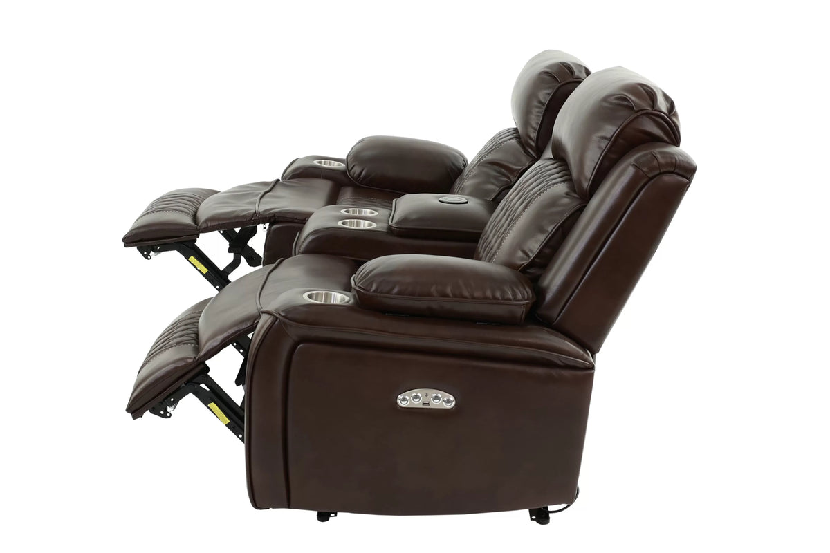 The Osric Brown Gel Leatherette Power Recliner Loveseat with Console - view 9