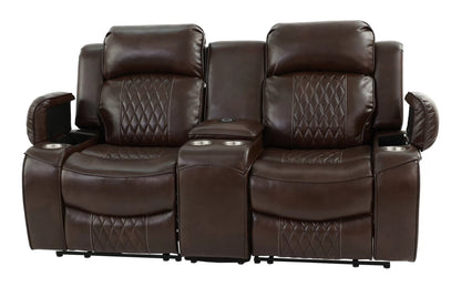 The Osric Brown Gel Leatherette Power Recliner Loveseat with Console - view 11