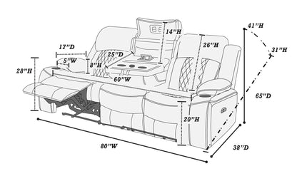 The Osric Brown Gel Leatherette Power Recliner Sofa with Fold-Down Table - view 3