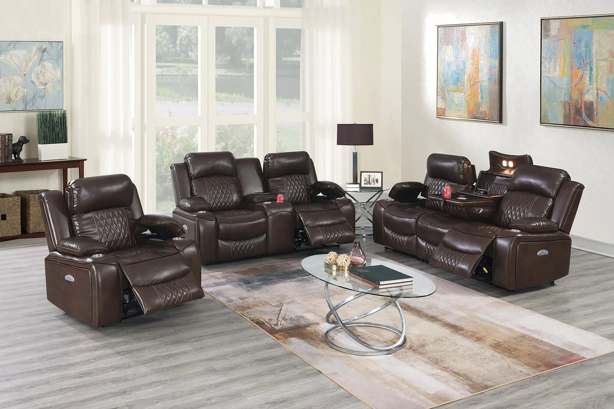 The Osric Brown Gel Leatherette Power Motion Living Room Set – 3 Piece - view 28