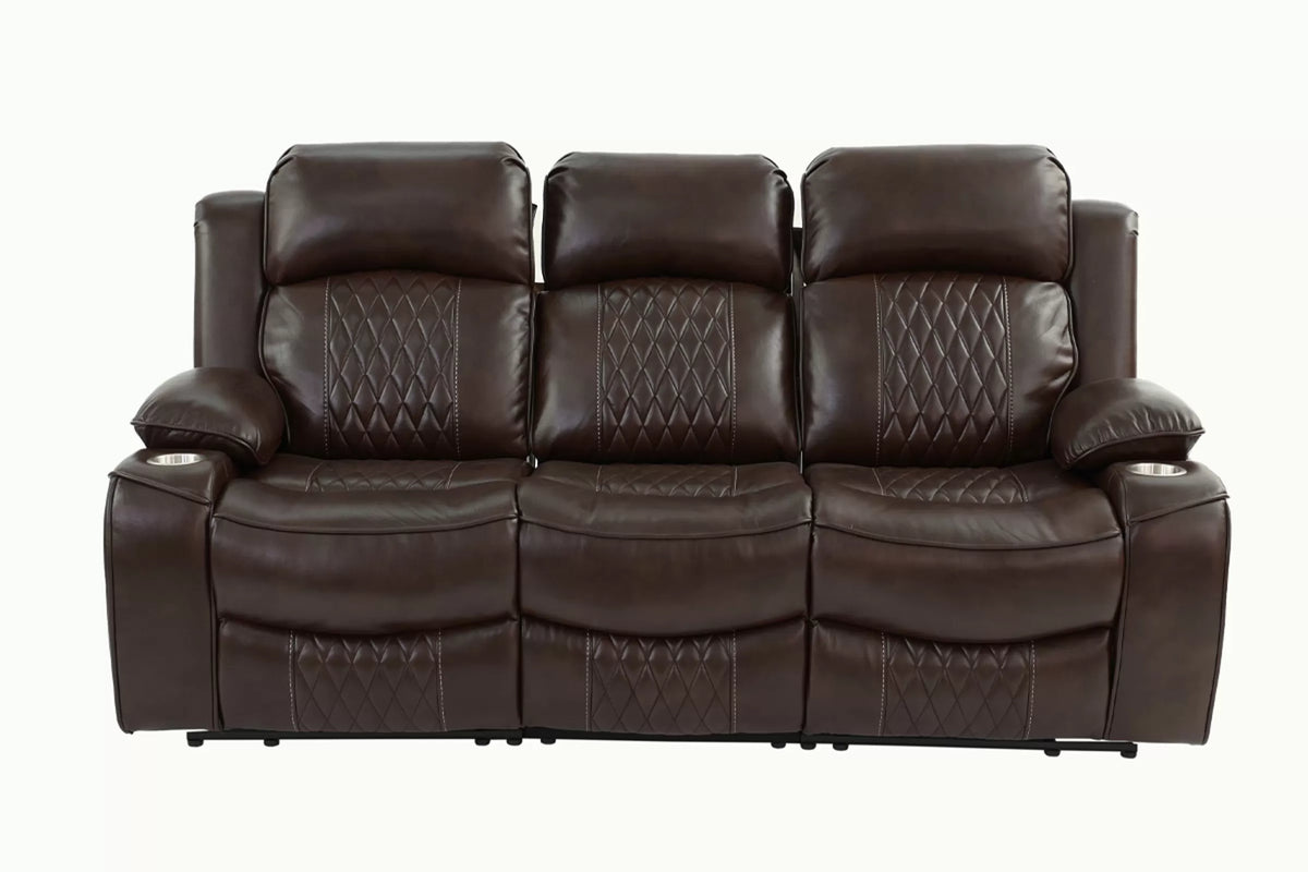 The Osric Brown Gel Leatherette Power Recliner Sofa with Fold-Down Table - view 4