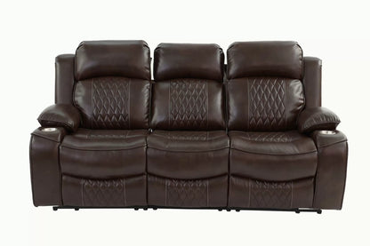 The Osric Brown Gel Leatherette Power Recliner Sofa with Fold-Down Table - view 4