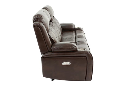 The Osric Brown Gel Leatherette Power Recliner Sofa with Fold-Down Table - view 5